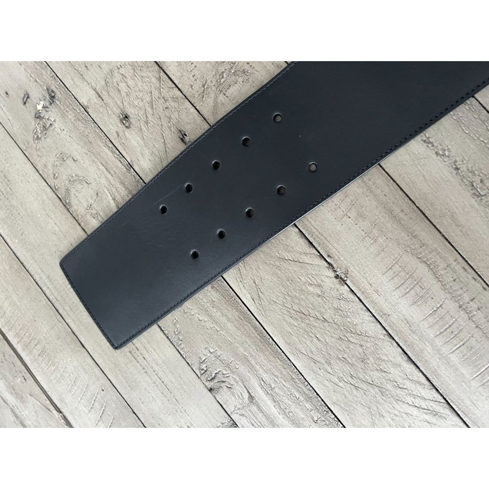 Alexander McQueen Black Leather Wide Belt with Gold Buckle - Picture 10 of 16